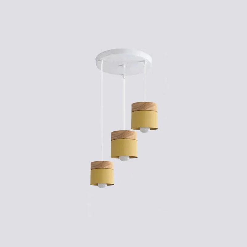 Metal And Wood Warm Glow Can Shape Pendant Light